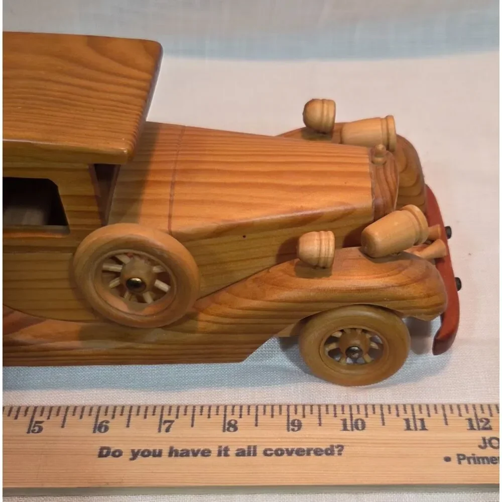 Vintage Handmade Wooden 1930s Classic Sedan Car Model Sculpture 12